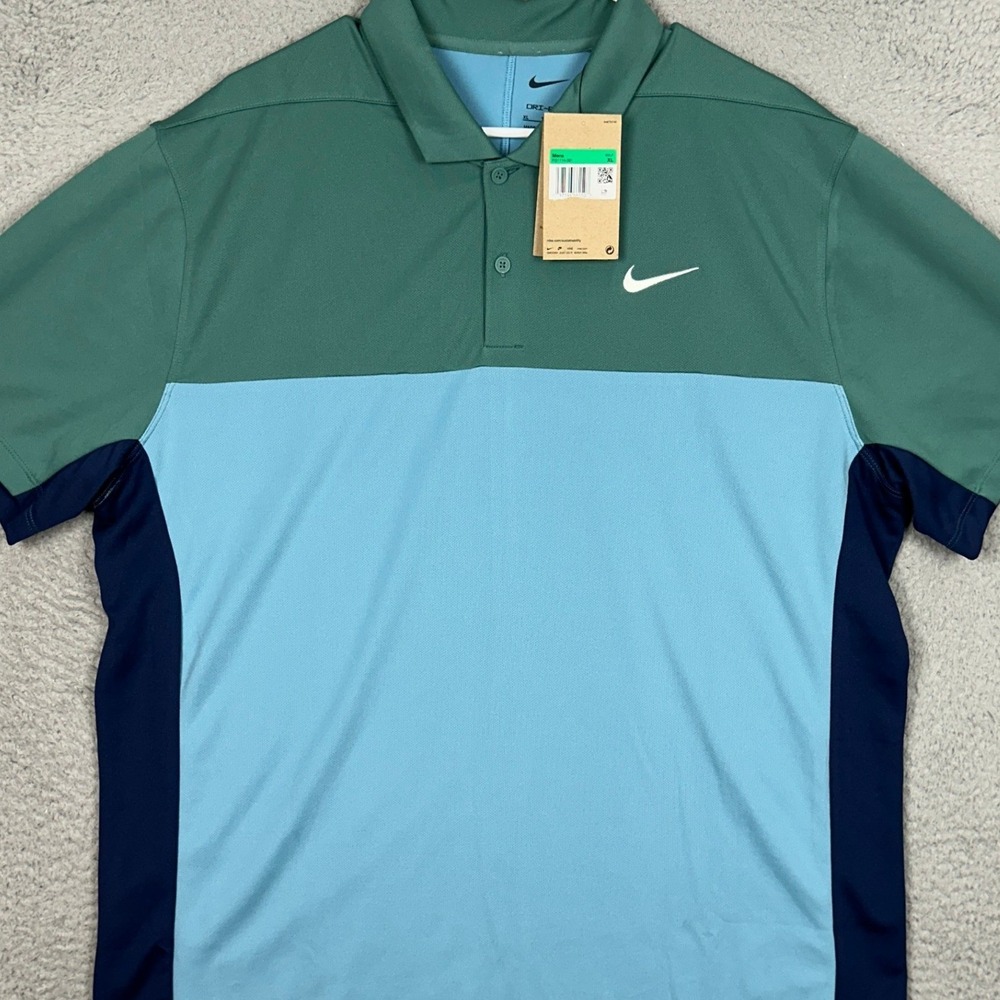 NEW Nike Polo Shirt Men XL Dri-FIT Green Blue Golf Colorblock Short Sleeve Rugby